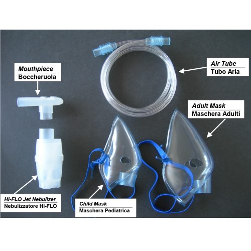 【配件】Hi-Flo 霧化器配件 (內有：成人及小童呼吸面罩、吸嘴、鼻嘴、喉管、藥杯) - 適用於 Ca-mi Miko 霧化器