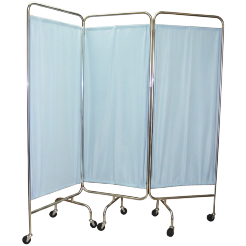 不鏽鋼三摺屏風 (湖水藍布)