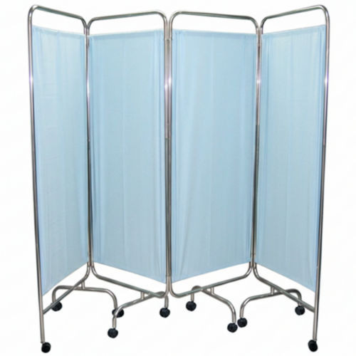 不鏽鋼四摺屏風 (湖水藍布)
