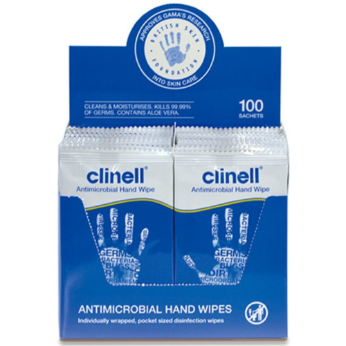 英國 Clinell 無酒精清潔消毒濕紙巾 (盒裝：100片，每片獨立包裝) (CLI-CAHW100)