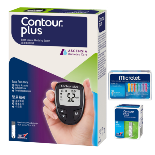 瑞士 Ascensia Contour Plus 血糖機套裝 (包機、50塊試紙及100支針)
