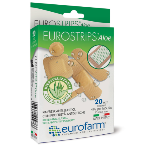 意大利 Eurostrips Aloe Assorted 蘆薈低致敏性防水膠布 - 混合不同尺寸 (盒裝：20片)【意大利製造】