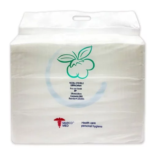 Marco Med 100%全棉棉片 (袋裝：1kg，每片10 x 10cm) [101001]【全棉，適用於成人及 BB 身體清潔】