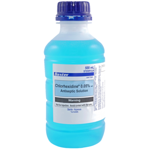 美國 Baxter 0.05% Chlorhexidine 傷口清洗消毒藥水 (藍水)【澳洲製造】【3個容量：100 / 500 / 1000ml】 - 500ml