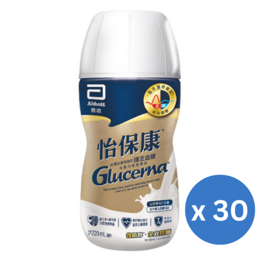 【原箱30支】美國 Abbott 雅培 Glucerna 怡保康即飲裝水奶 (220ml) (雲呢拿味) (膠樽裝) [20058575]