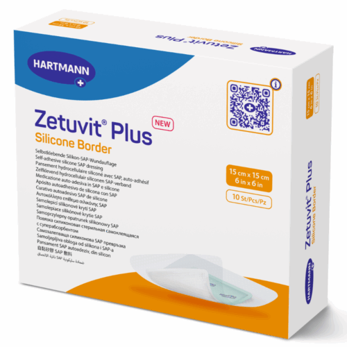 德國 Hartmann Zetuvit Plus Silicone Border 防水矽膠自黏特強吸收性敷料【9個尺寸】 - 15-x-15cm