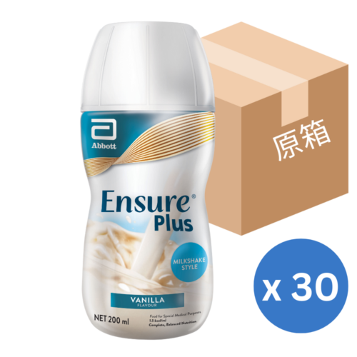 【原箱30支】美國 Abbott 雅培 Ensure Plus 金裝加營素高能量即飲裝水奶 (200ml) (雲呢嗱味) (膠樽裝) [20058749]