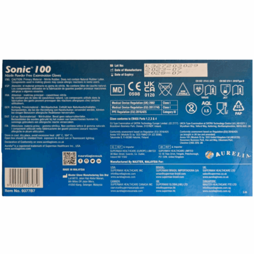 Alternative view of 美國 Aurelia Sonic 100 無粉丁腈手套 - XS (盒裝：100隻)【馬來西亞製造】