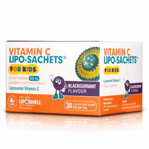 紐西蘭 Lipo-Sachets 兒童利鉑脂質體維他命C (4歲+) (黑加侖子味) (盒裝：5g x 30包)【歐洲製造】