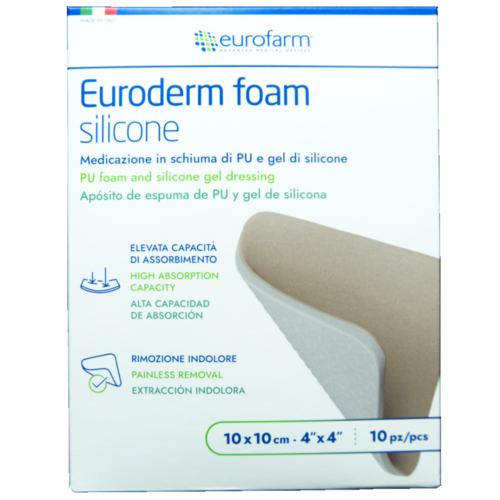 意大利 Euroderm Foam Silicone 矽膠泡棉無黏性傷口敷料 - 10 x 10cm (盒裝：10片) [DE31]【意大利製造】