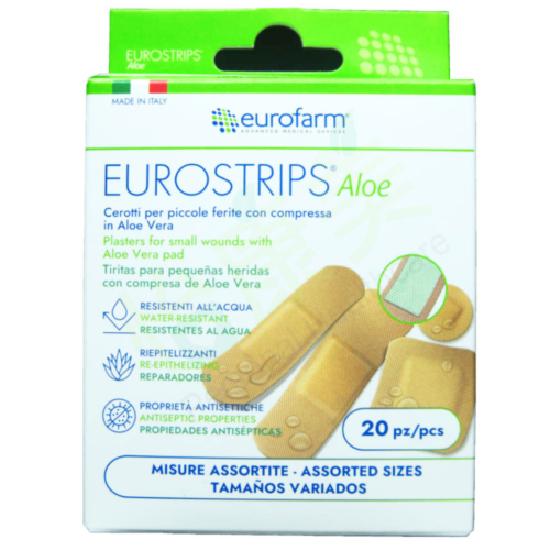意大利 Eurostrips Aloe Assorted 蘆薈低致敏性防水膠布 - 混合不同尺寸 (盒裝：20片) [DE32]【意大利製造】