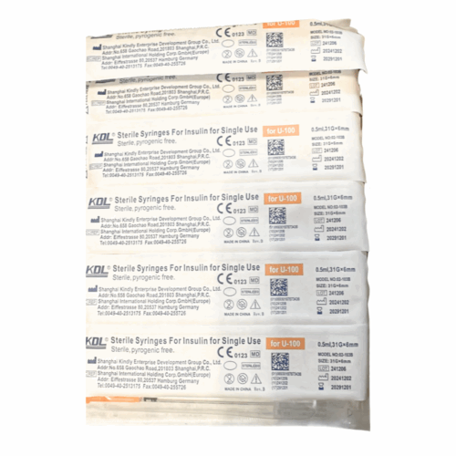 KDL 糖尿針/胰島素注射針筒連針咀 - 0.5ml (31G x 6mm) (盒裝：100支) [02-103B]