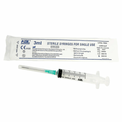 KDL 直咀針筒連針咀 - 3ml (23G x 1") (盒裝：100支) [02-003-008]
