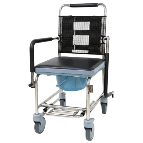 Alternative view of 【IF 5"腳輪】Roll 304 不鏽鋼有輪沐浴便椅 (PE座板連軟墊蓋)【總闊19"】【可入14.1"闊座廁】【304不鏽鋼椅架及螺絲】