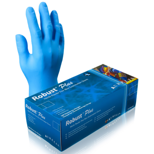 馬來西亞 Aurelia Robust Plus 藍色無粉丁晴手套 (290mm長，5g，手掌心有紋，防滑)【馬來西亞製造】【S / M / L】