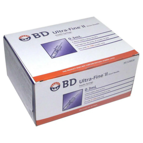 美國 BD Insulin Syringe with Needle 胰島素專用塑膠注射筒附針 - 0.3ml，30G x 8mm (盒裝：100支) [328838]