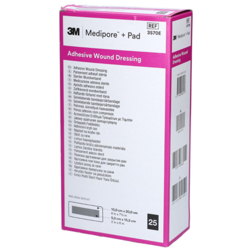 美國 3M / Solventum Medipore+Pad 柔軟布質傷口敷料連吸收墊 - 10 x 20cm (盒裝：25塊) [3570E]