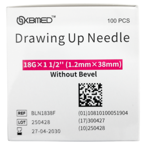 Kbmed Drawing up 鈍頭針咀 (無斜面) - 18G x 1 1/2" (1.2 x 38mm) (盒裝：100支) [BLN1838F]